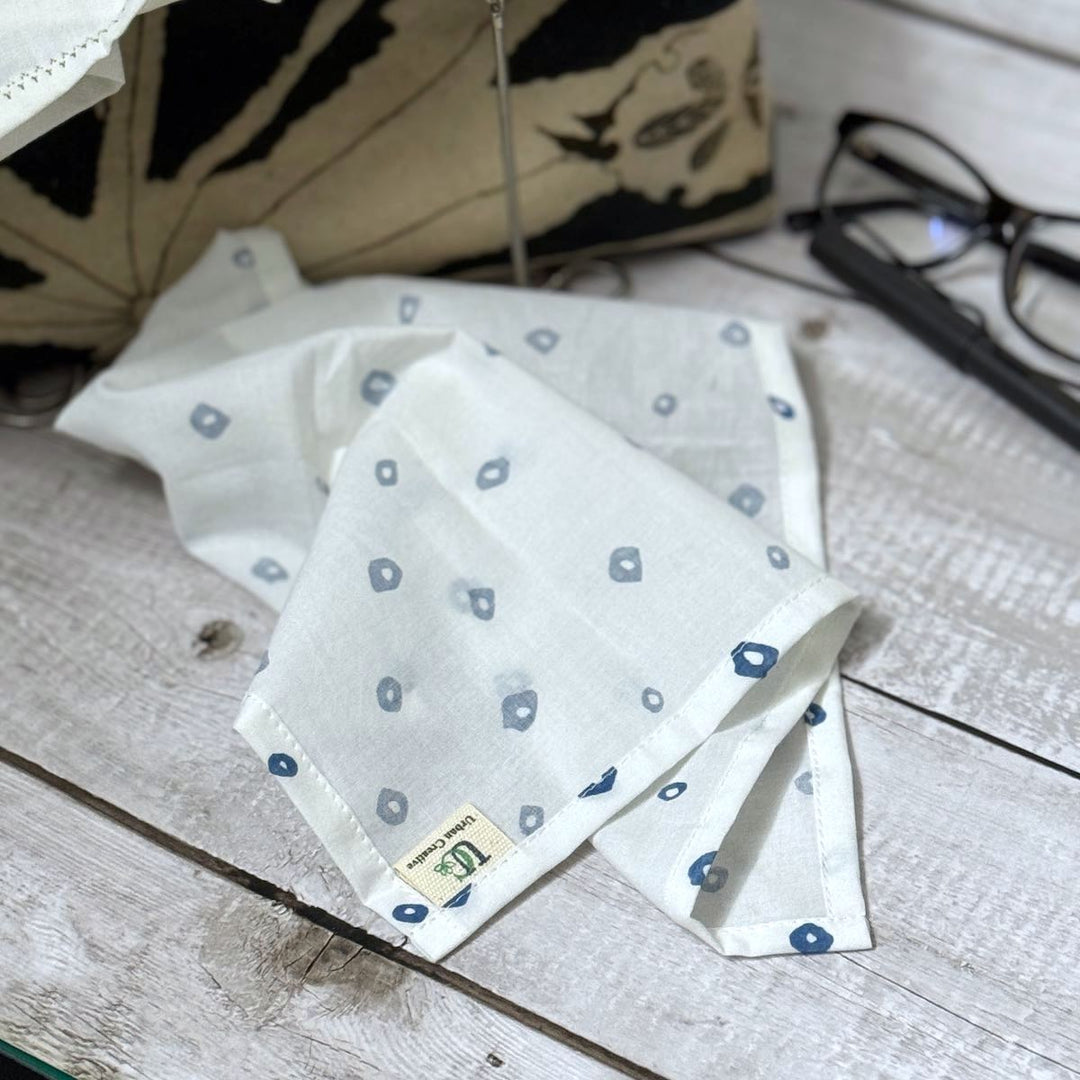 Set of 3 Indigo and White Print Organic Cotton Handkerchiefs - Suspire