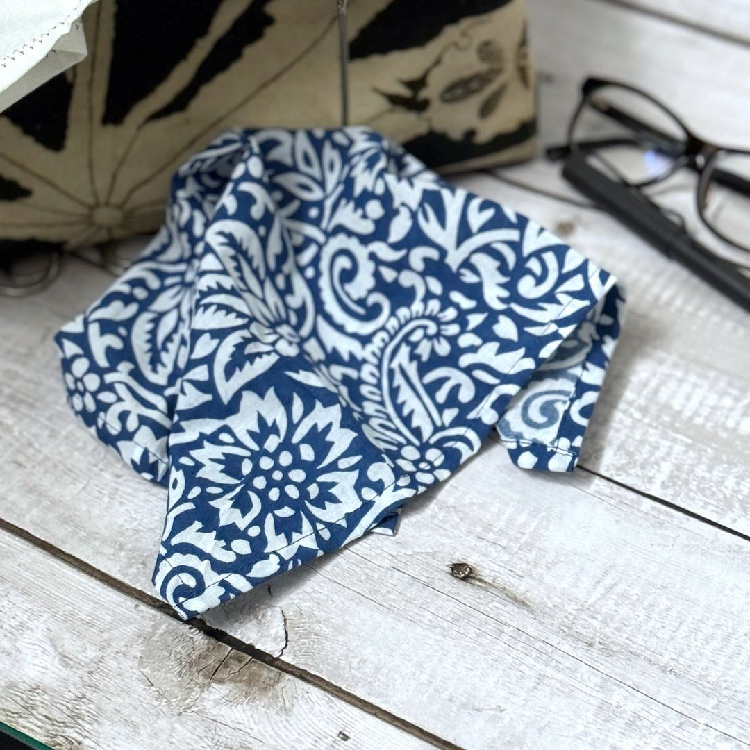 Set of 3 Indigo and White Print Organic Cotton Handkerchiefs - Suspire