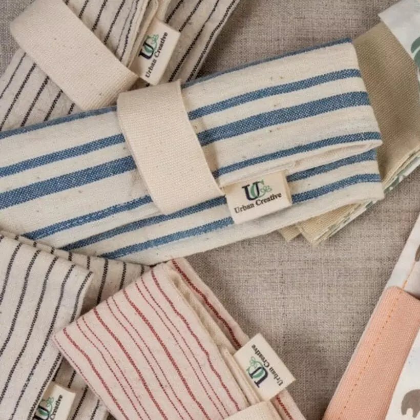 Set of 3 Kala Cotton Travel Cutlery Wrap / Organizer Roll Up in assorted patterns