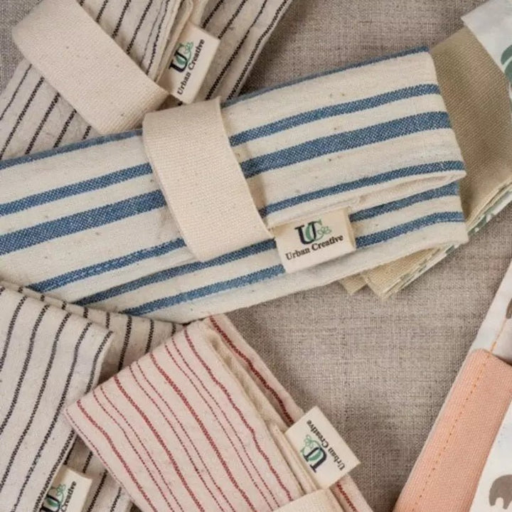 Set of 3 Kala Cotton Travel Cutlery Wrap / Organizer Roll Up in assorted patterns - Suspire