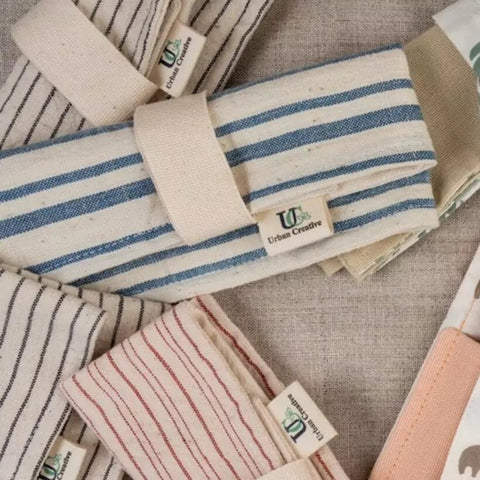 Set of 3 Kala Cotton Travel Cutlery Wrap / Organizer Roll Up in assorted patterns