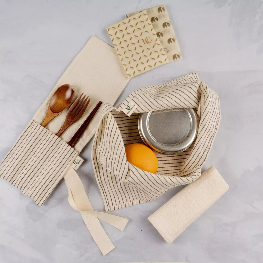 Set of 3 Kala Cotton Travel Cutlery Wrap / Organizer Roll Up in assorted patterns - Suspire