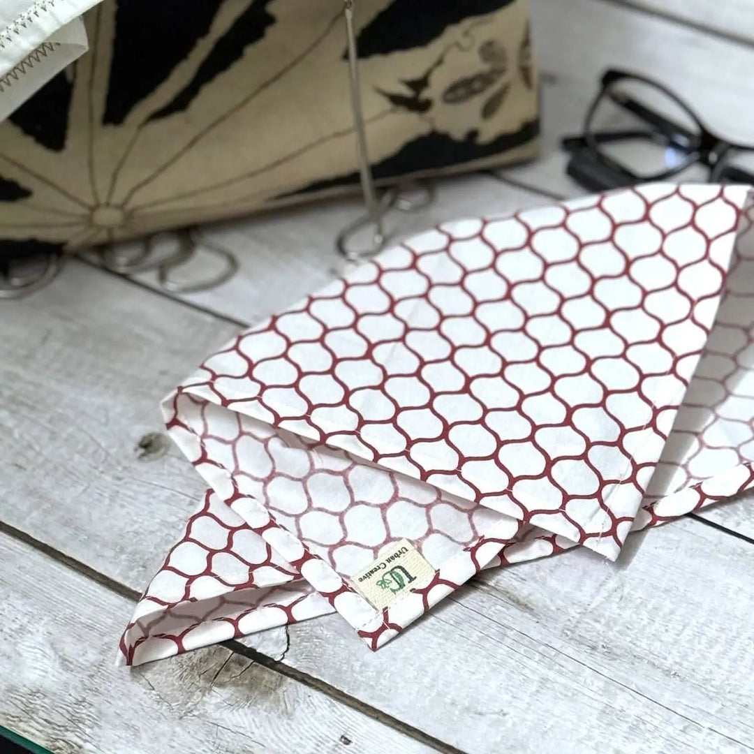 Set of 3 madder red and white print organic cotton handkerchiefs - Suspire