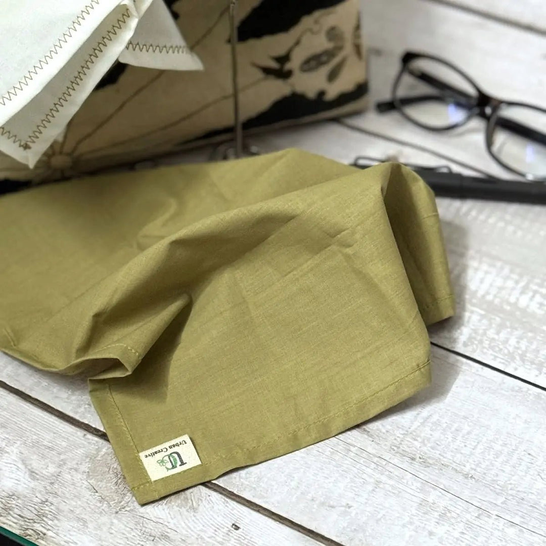 Set of 3 olive green and white print organic cotton handkerchiefs - Suspire