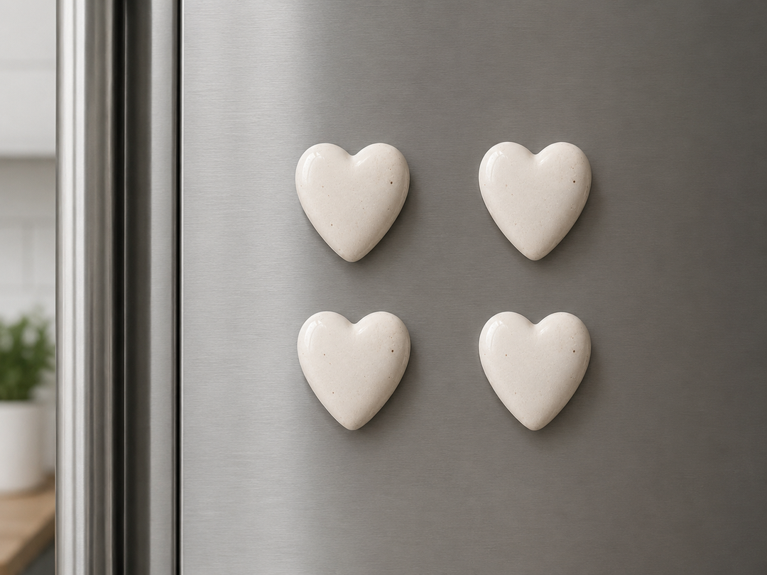 Heart White Ceramic Fridge Magnets (Set of 4) | Minimal Decorative Refrigerator Magnets | ArteCasa