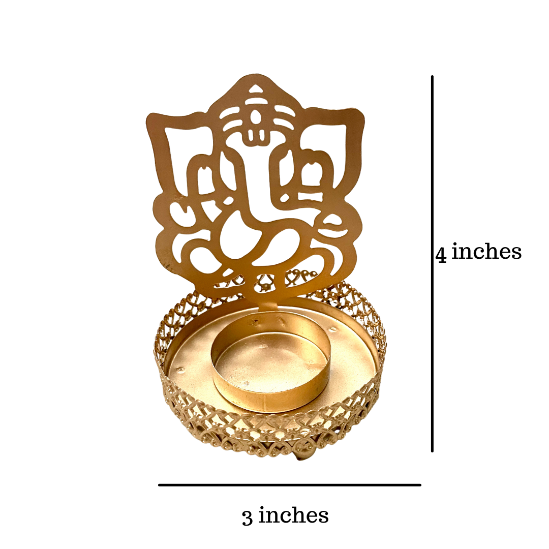Sow and Grow Ganesha Metal Shadow Tealight Holder Diya with a Tealight