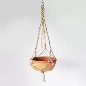 SHALLOW Terracotta Planter with Jute Macrame Hanger - Suspire