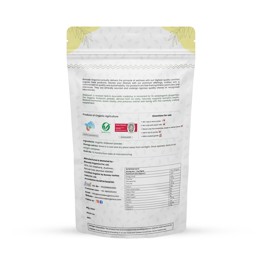 Bionode Organics Certified Organic Shatavari Powder - Pack of 2