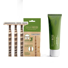 SHAVECO Bamboo Disposable Razor (Pack of 3) &  Aloe Vera Shaving Gel - Sustainable Grooming Combo