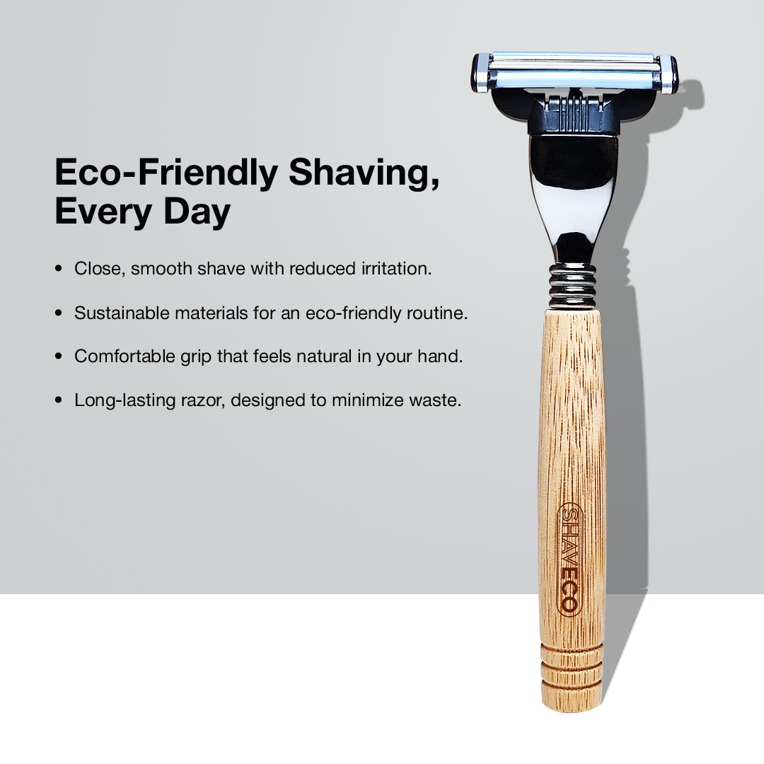 SHAVECO Bamboo EDGE 3 Razor with Extra Cartridge & Aloe Vera Shaving Gel - Sustainable Grooming Combo - Suspire