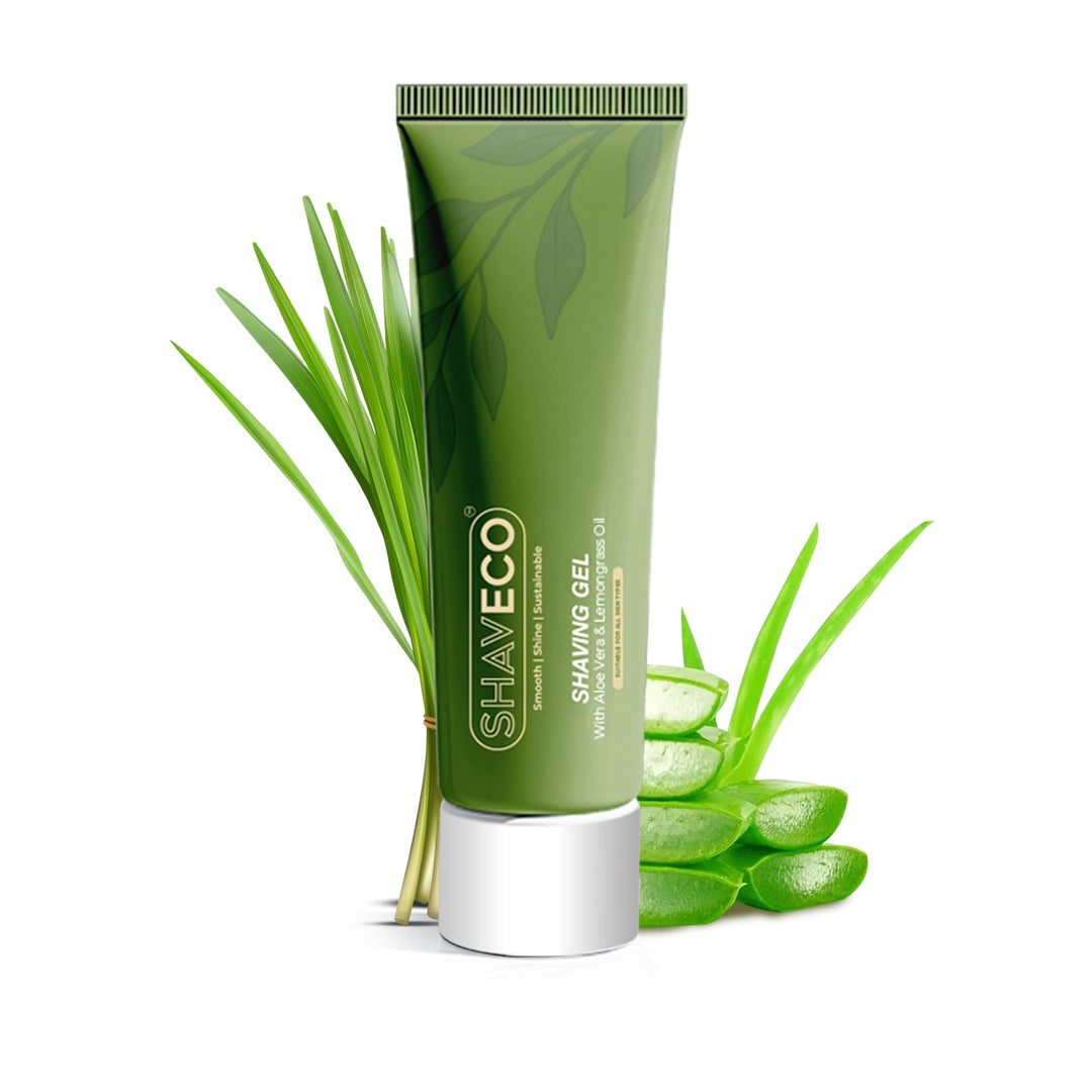 SHAVECO Natural Shaving Gel with Aloe Vera & Lemongrass – Gentle on Skin, Strong on Stubble | 100g Tube - Suspire