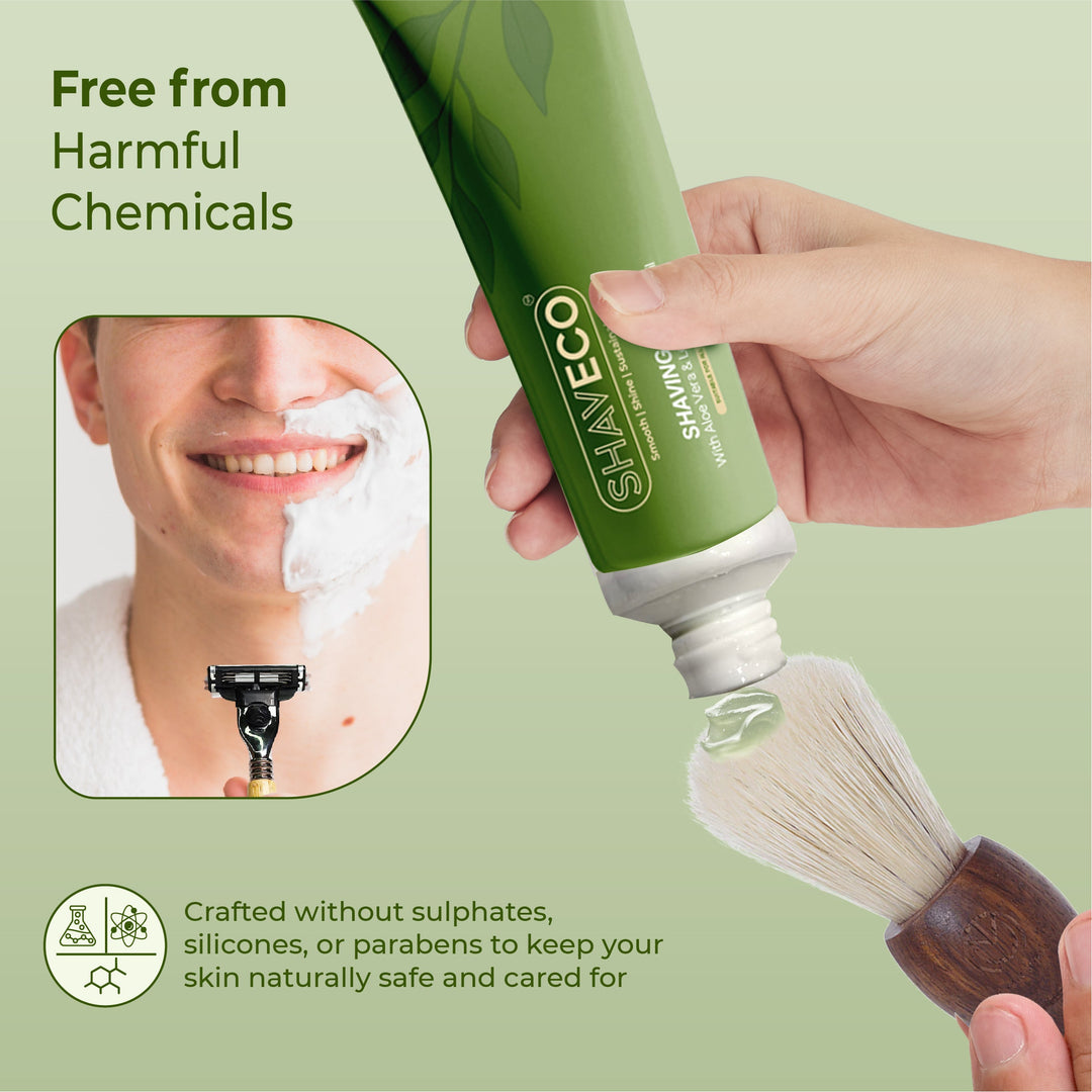 SHAVECO Natural Shaving Gel with Aloe Vera & Lemongrass – Gentle on Skin, Strong on Stubble | 100g Tube - Suspire