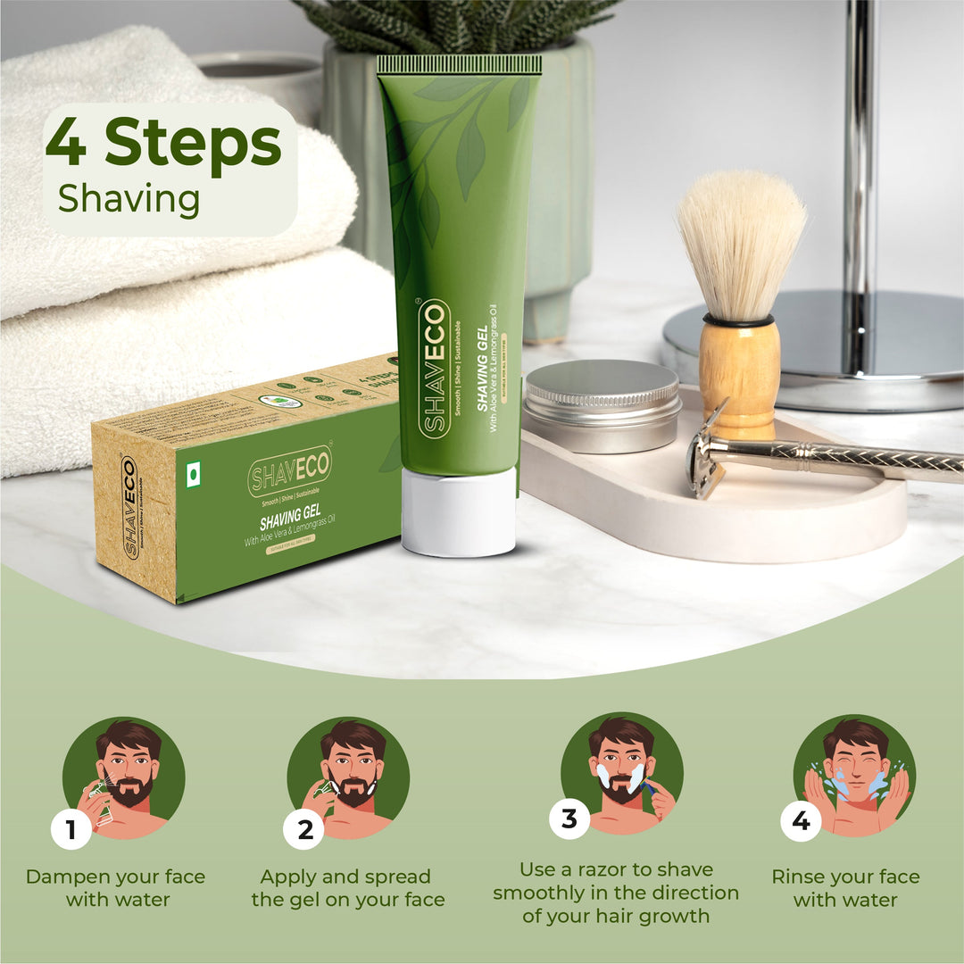 SHAVECO Natural Shaving Gel with Aloe Vera & Lemongrass – Gentle on Skin, Strong on Stubble | 100g Tube - Suspire