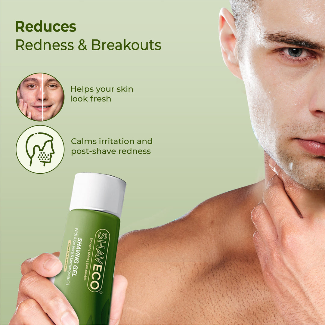 SHAVECO Natural Shaving Gel with Aloe Vera & Lemongrass – Gentle on Skin, Strong on Stubble | 100g Tube - Suspire