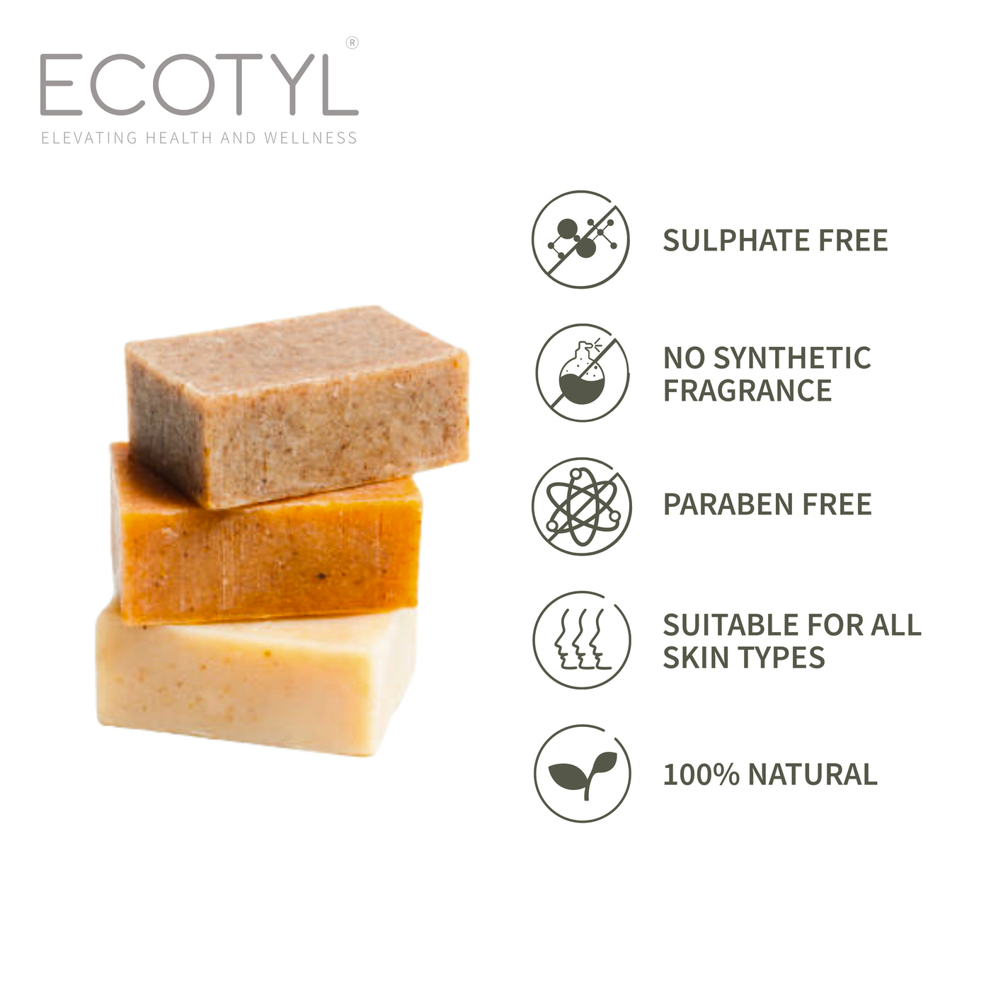 Ecotyl Shea Butter Soaps - Ubtan, Rose & Coffee | 100% Natural | Gentle Cleanser | Set of 3