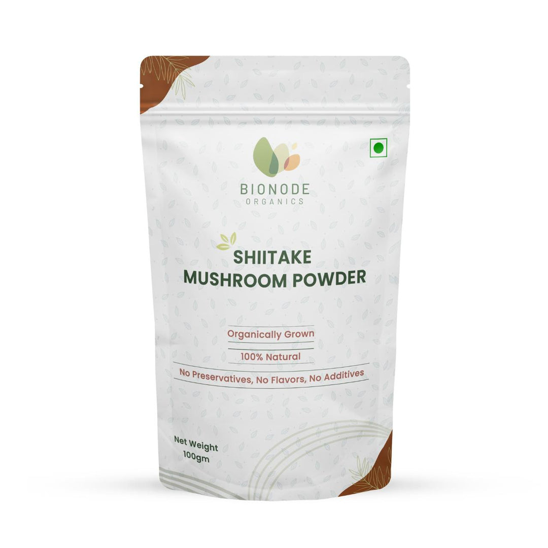 Bionode Organics Shiitake Mushroom Powder (100g), Natural Cholesterol Regulator & Cardiovascular Support, Rich in Vitamins B2, B5, B6 & D, Boosts Immunity and Overall Wellness