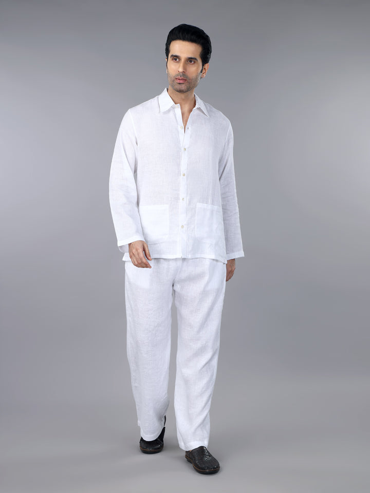 Gothilo Frost White Linen Loungewear Set