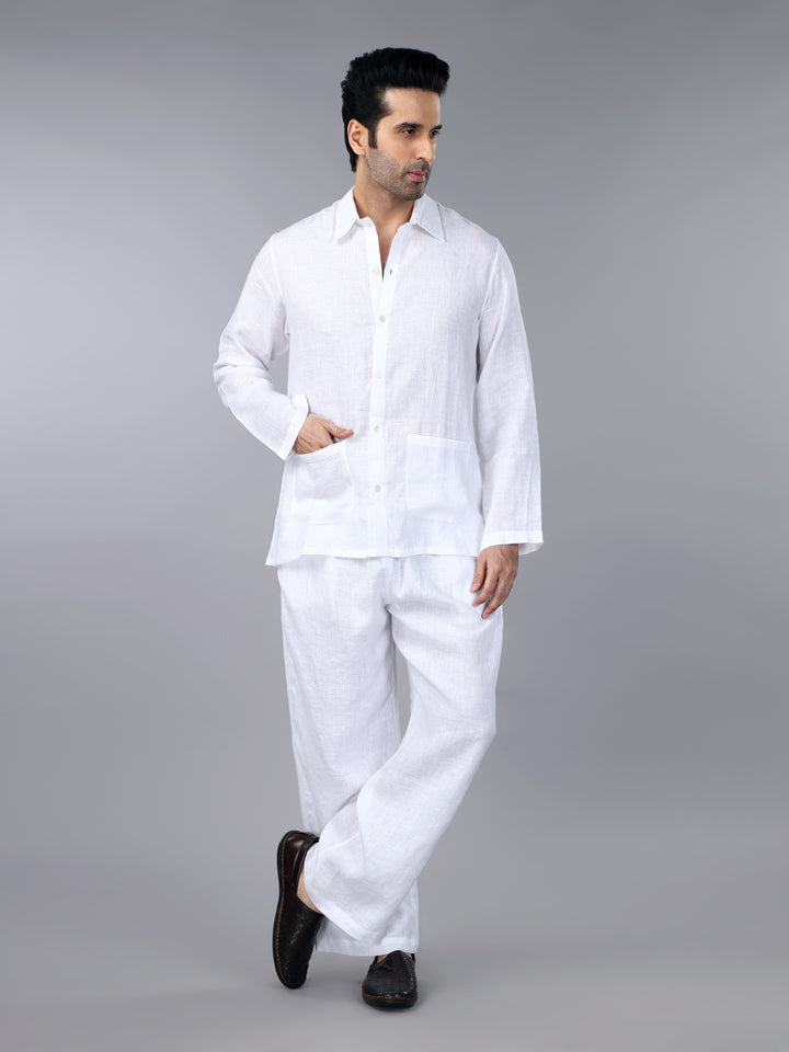 Gothilo Frost White Linen Loungewear Set