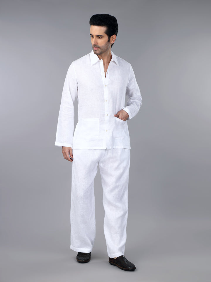 Gothilo Frost White Linen Loungewear Set