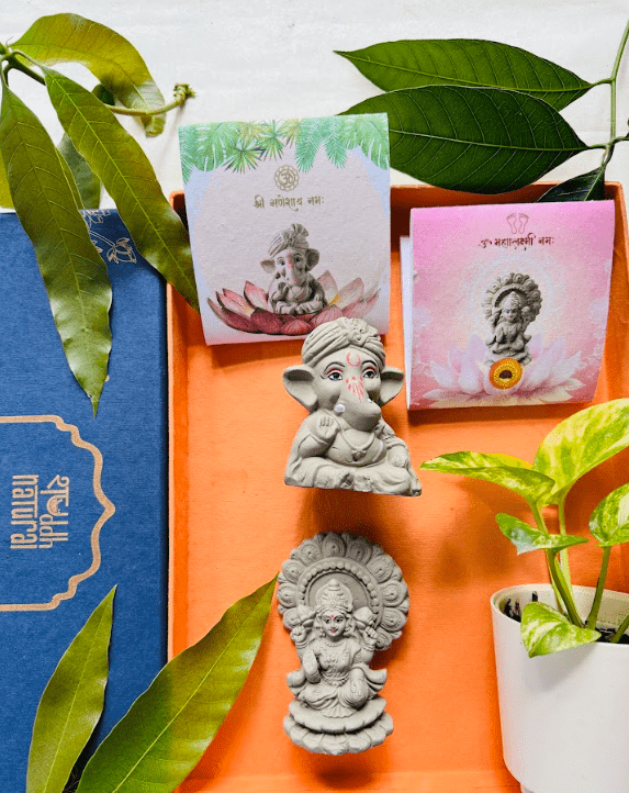Shuddh Natural Festive Gift Box I Plantable Laxmi Ganesh I Self Watering Plant I Set of 4
