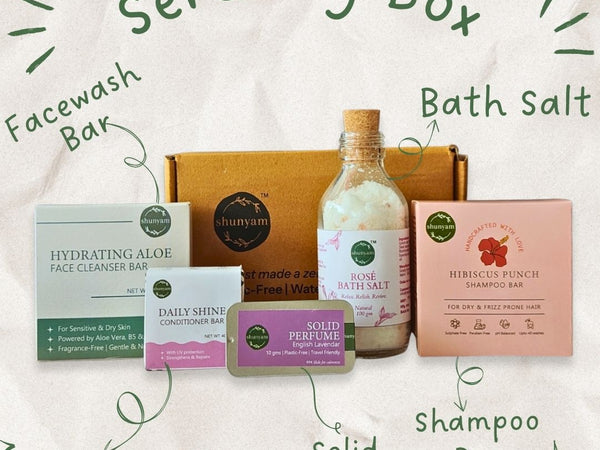 Shunyam Serenity Ritual Box | Shampoo Bar, Conditioner Bar, Facewash Bar, Bath Salt, Solid Perfume