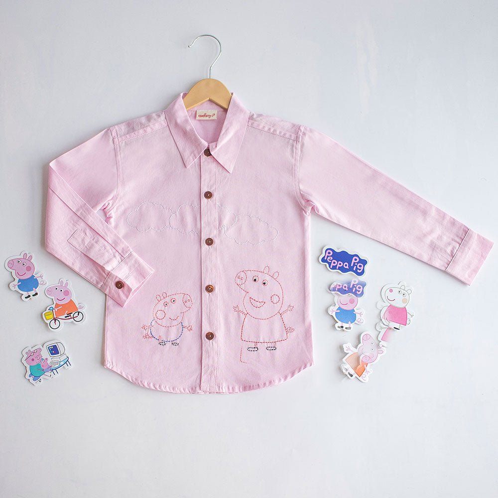 Sibling Pigs Embroidered Unisex Shirt - Light Pink - Suspire