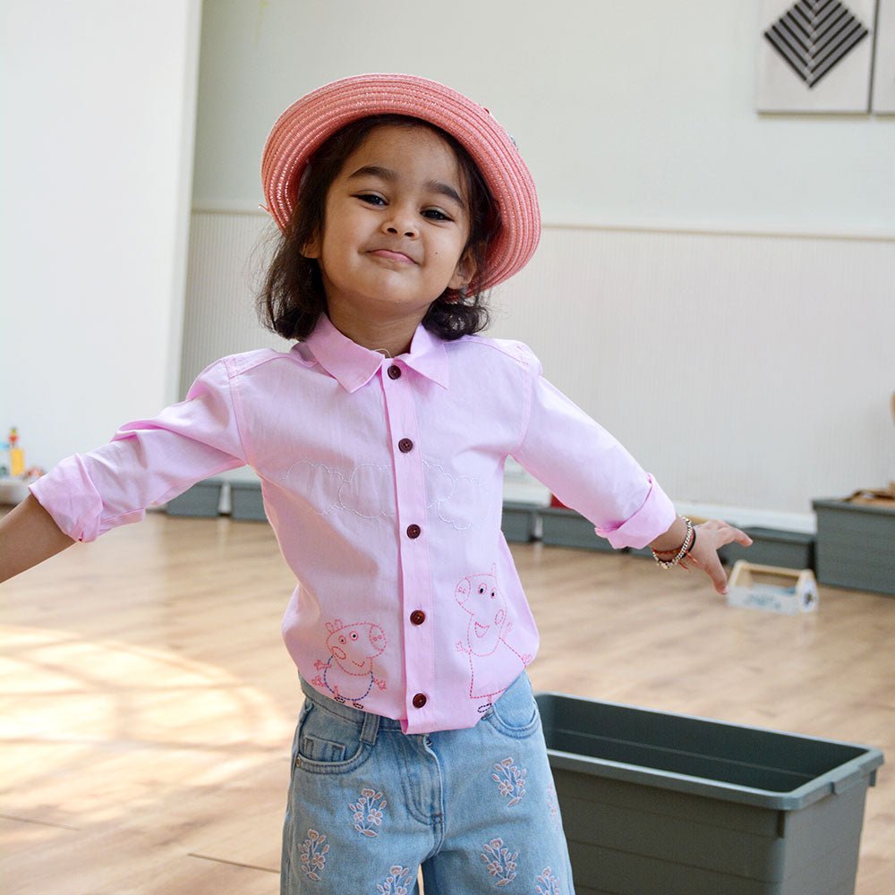 Sibling Pigs Embroidered Unisex Shirt - Light Pink - Suspire