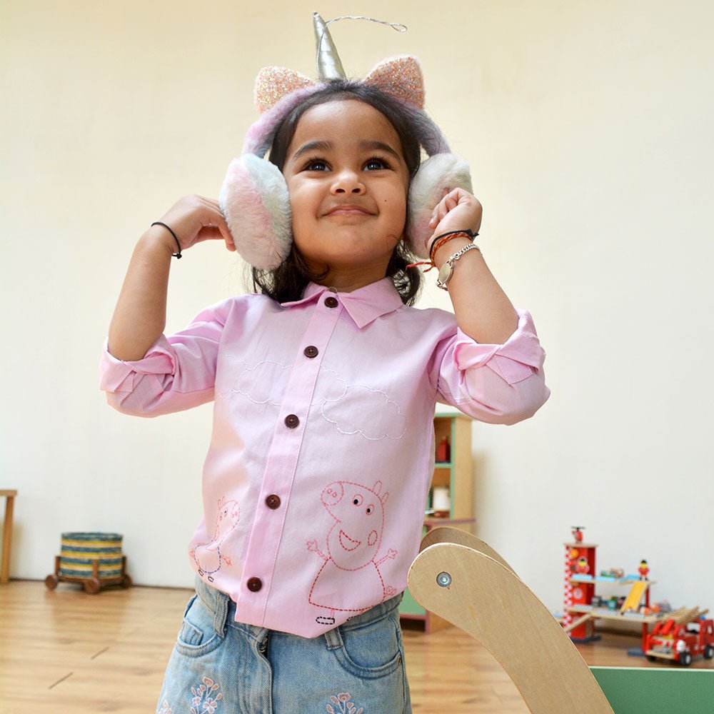 Sibling Pigs Embroidered Unisex Shirt - Light Pink - Suspire