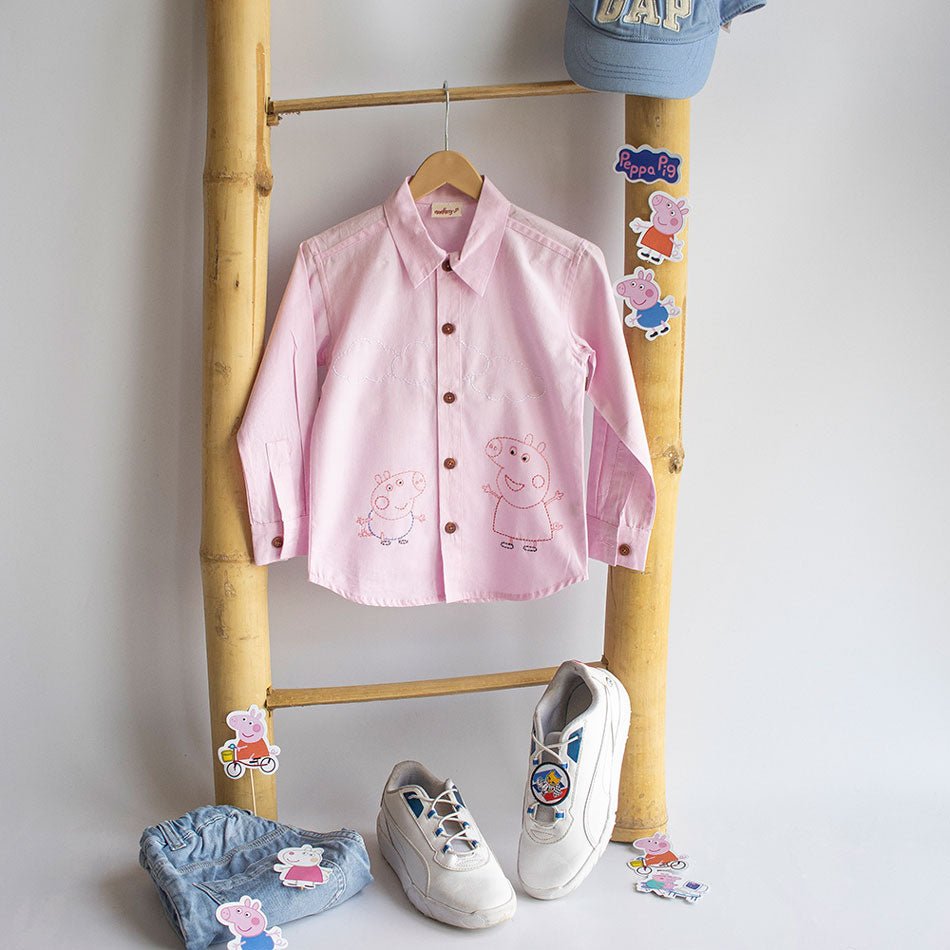 Sibling Pigs Embroidered Unisex Shirt - Light Pink - Suspire