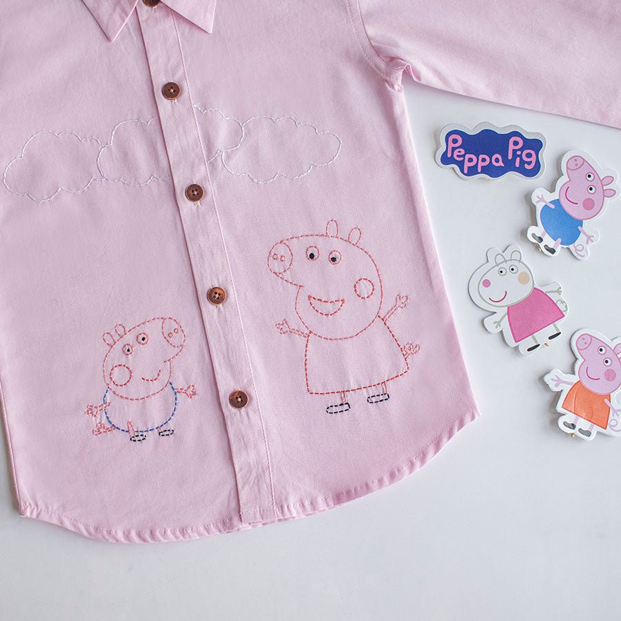 Sibling Pigs Embroidered Unisex Shirt - Light Pink - Suspire