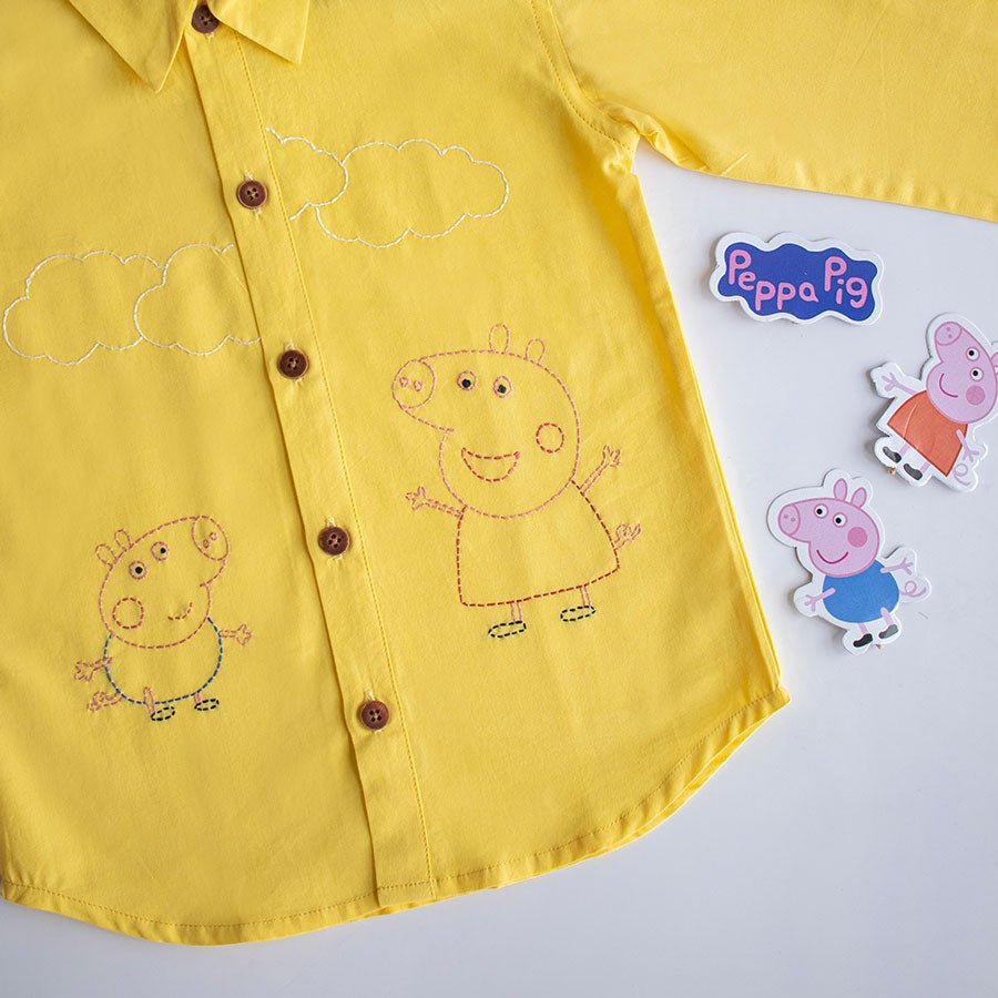 Sibling Pigs Embroidered Unisex Shirt - Yellow - Suspire