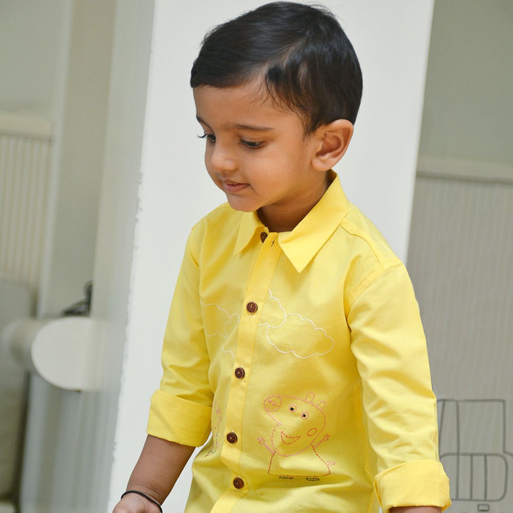 Sibling Pigs Embroidered Unisex Shirt - Yellow - Suspire