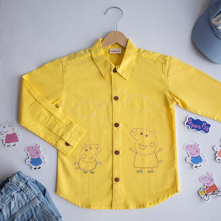 Sibling Pigs Embroidered Unisex Shirt - Yellow - Suspire