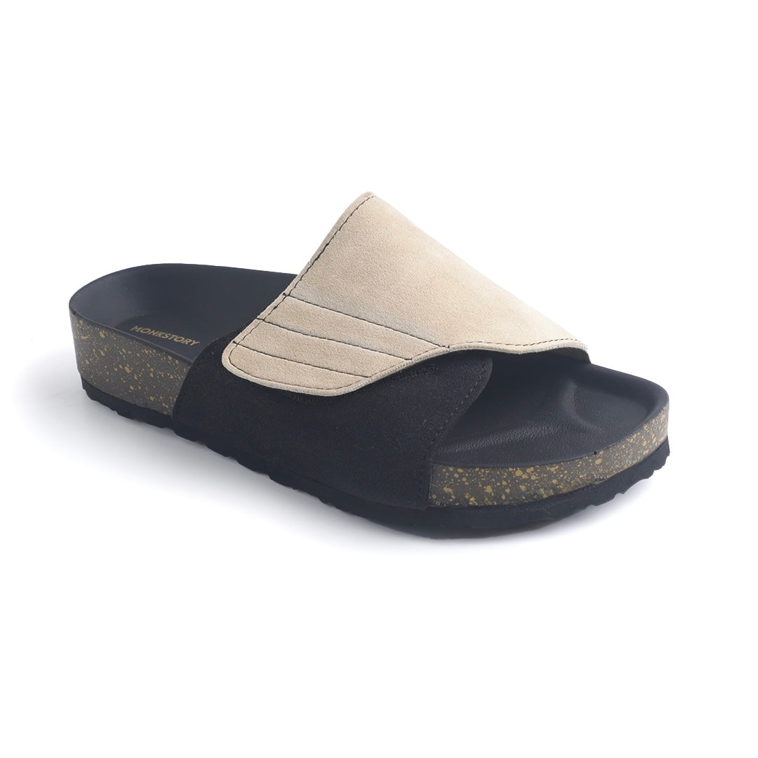 Monkstory Escape Panel Strap Cork Slides – Beige/Black