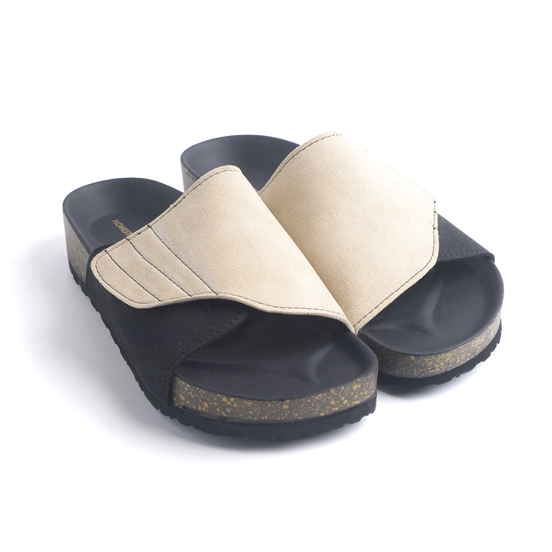 Monkstory Escape Panel Strap Cork Slides – Beige/Black