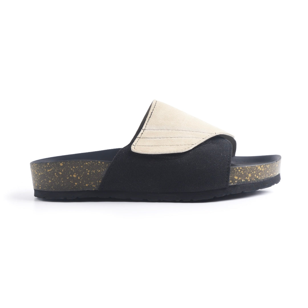 Monkstory Escape Panel Strap Cork Slides – Beige/Black