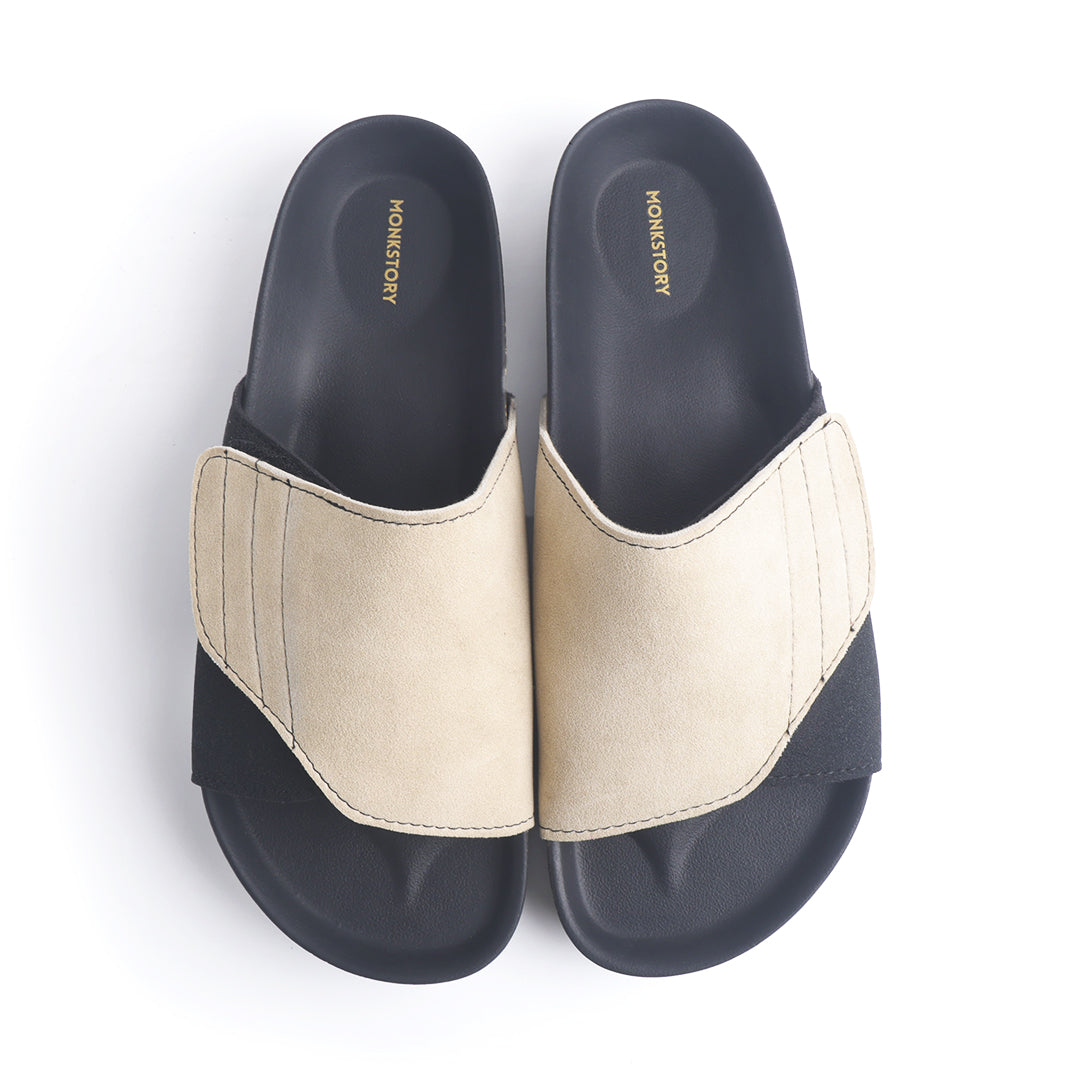 Monkstory Escape Panel Strap Cork Slides – Beige/Black