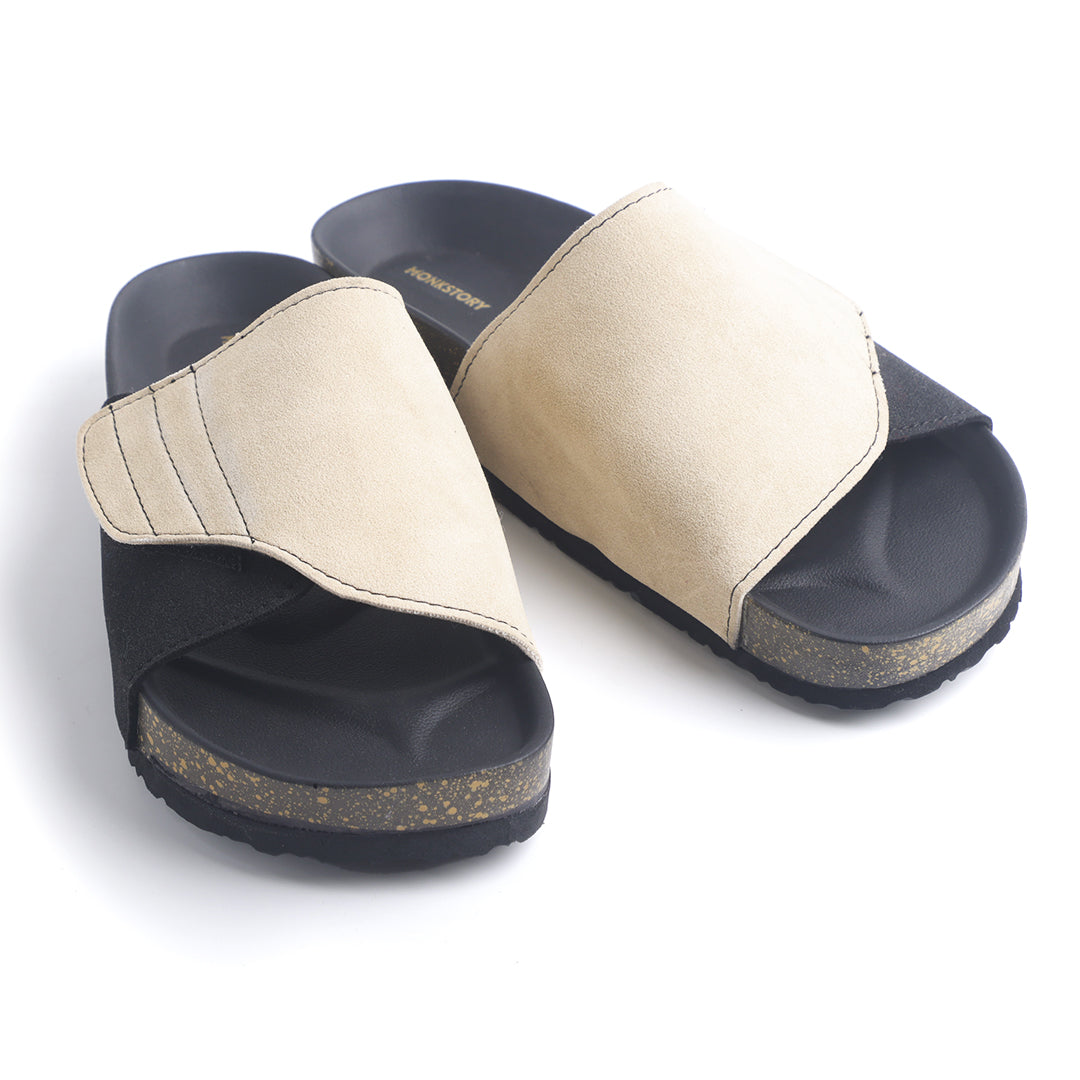 Monkstory Escape Panel Strap Cork Slides – Beige/Black