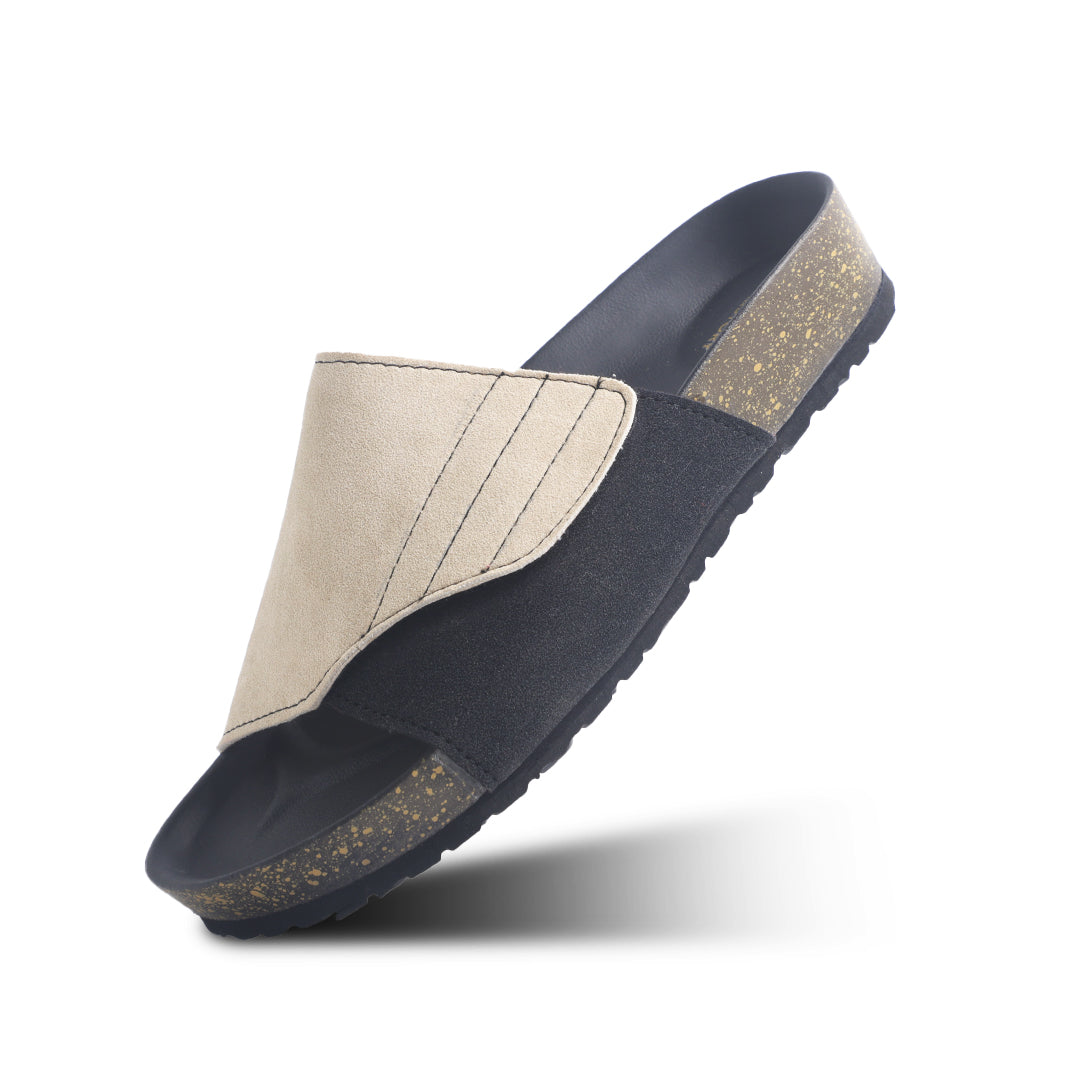 Monkstory Escape Panel Strap Cork Slides – Beige/Black