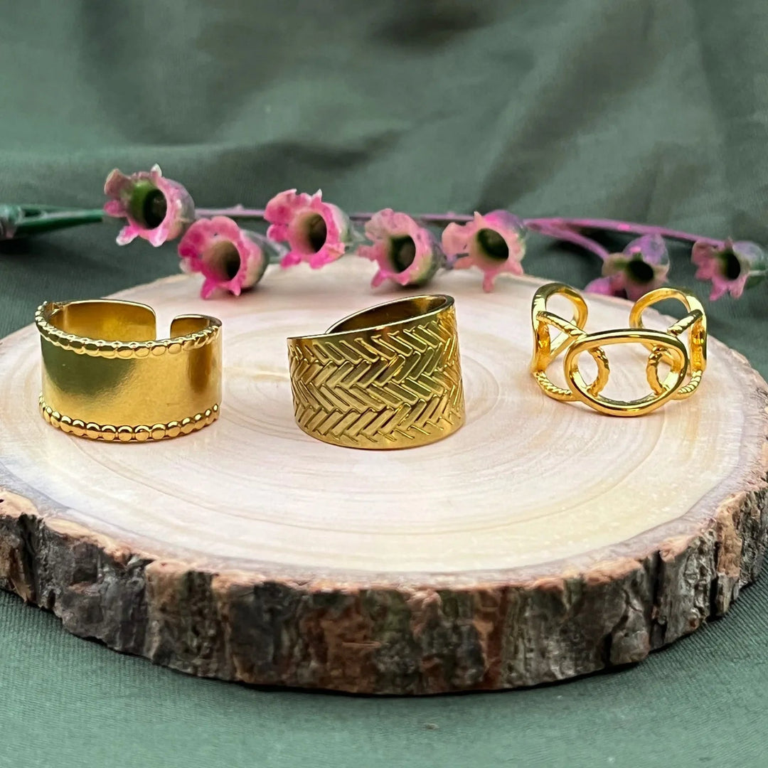 Silverstura Statement Trio | Flexible | 18K Gold Plated | Hypollergenic | Anti Tarnish - Suspire