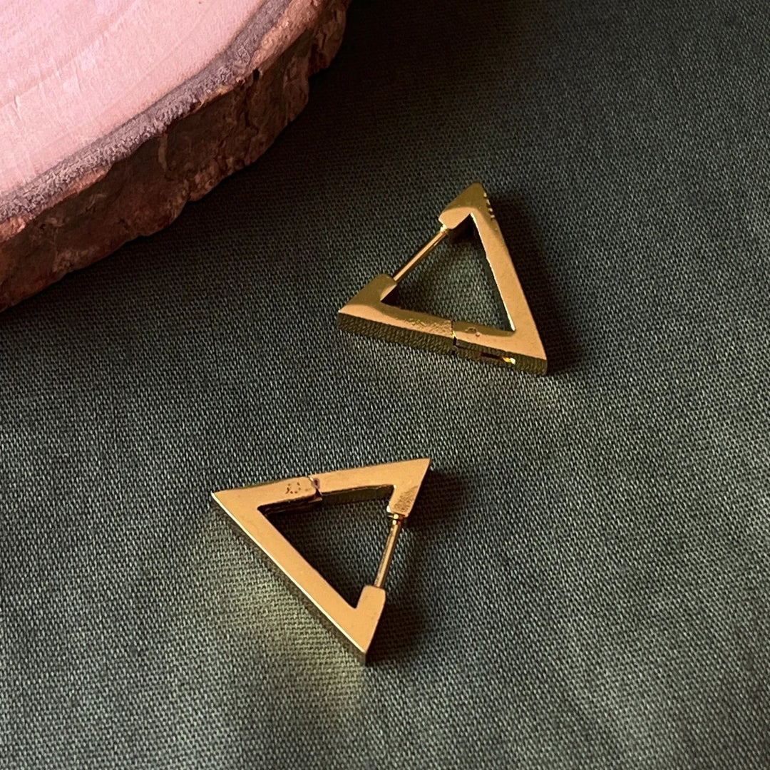 Silversutra 3D Triangle Anti Tarnish Studs | 18K Gold Plated | Hypollergenic | Anti Tarnish - Suspire