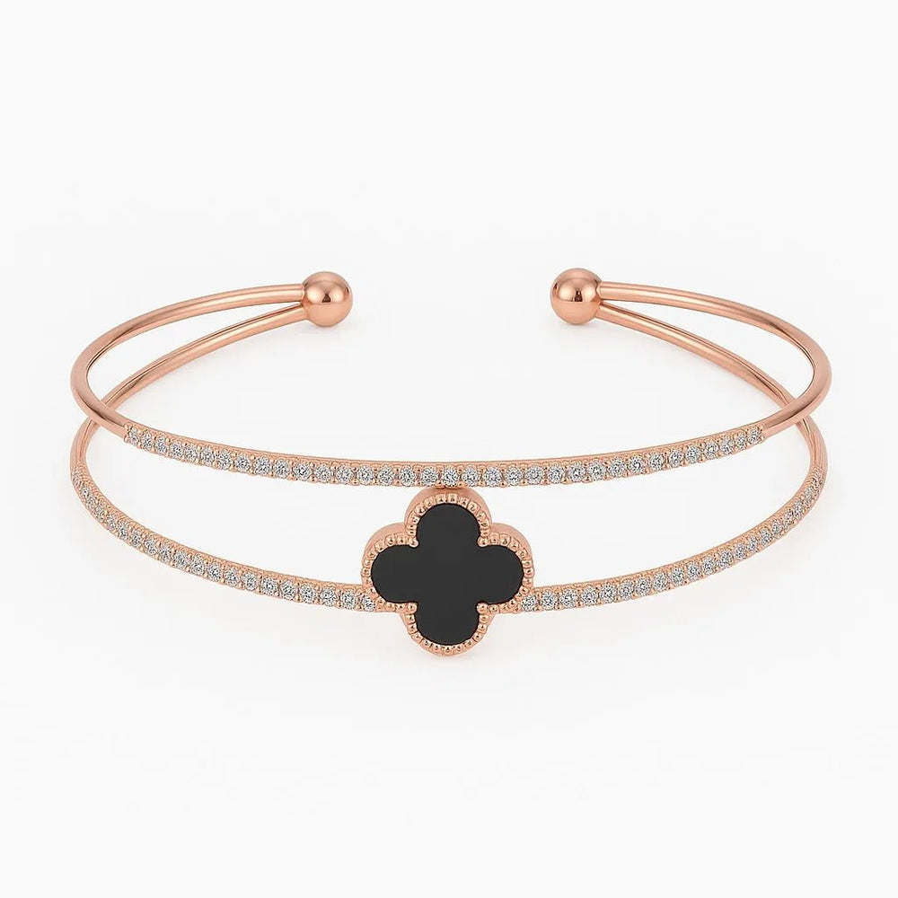 Silversutra Black Floral Rose Gold Kada | 18K Rose Gold Plated | Hypollergenic | Anti Tarnish