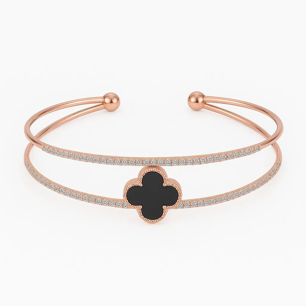 Silversutra Black Floral Rose Gold Kada | 18K Rose Gold Plated | Hypollergenic | Anti Tarnish - Suspire