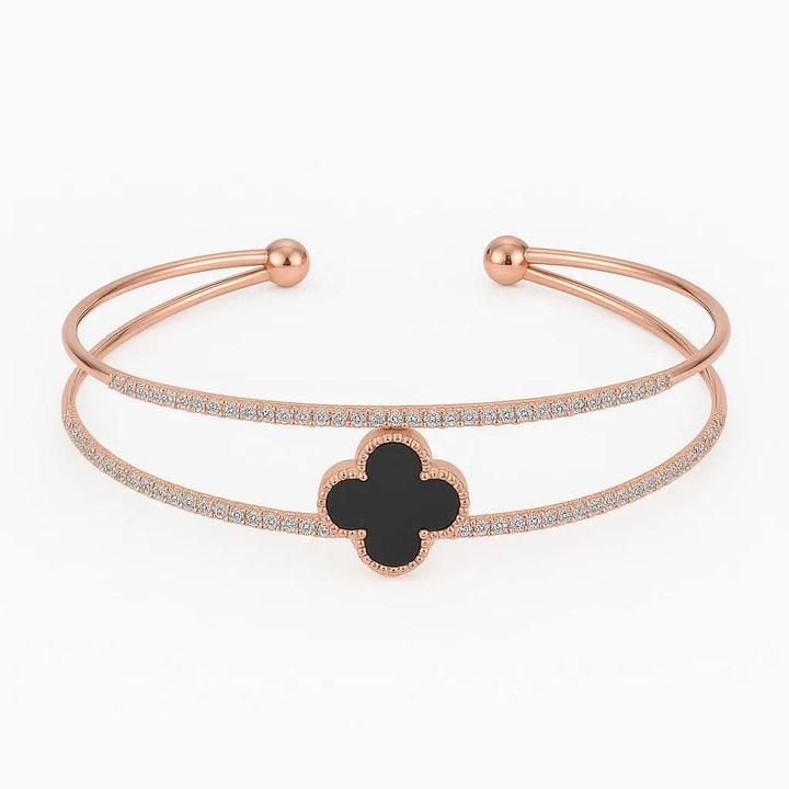 Silversutra Black Floral Rose Gold Kada | 18K Rose Gold Plated | Hypollergenic | Anti Tarnish - Suspire