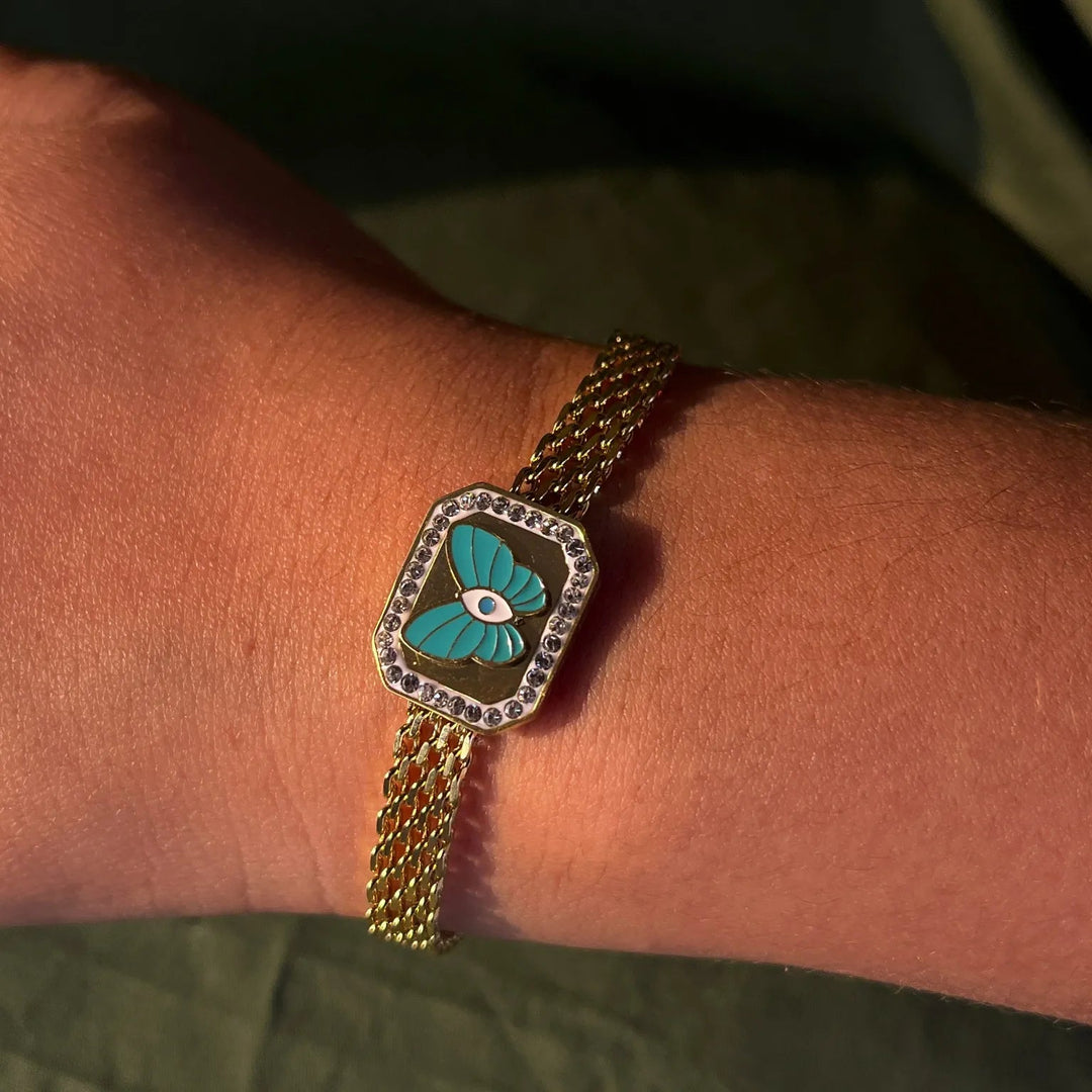 Silversutra Blue Enamel Butterfly Bracelet For Her | 18K Gold Plated | Hypollergenic | Anti Tarnish - Suspire