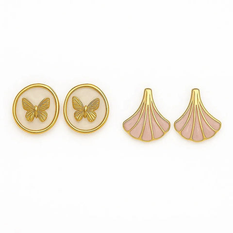 Silversutra Dual Enamel Stud Stack | 18K Gold Plated | Hypollergenic | Anti Tarnish