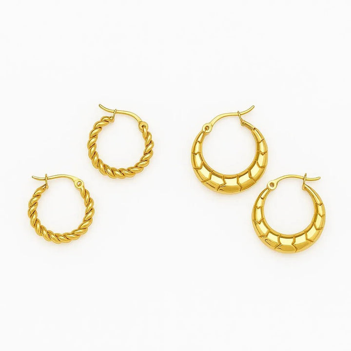 Silversutra Dual Hoop Stack | 18K Gold Plated | Hypollergenic | Anti Tarnish - Suspire