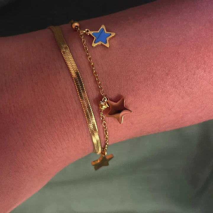 Silversutra Flat Chain Star Dual Layer Bracelet | 18K Gold Plated | Hypollergenic | Anti Tarnish - Suspire