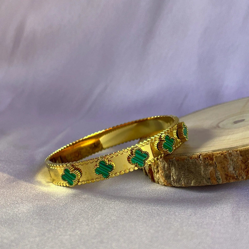 Silversutra Floral Emerald Green Adjustable Kada | 18K Gold Plated | Hypollergenic | Anti Tarnish