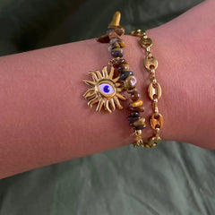 Silversutra Healing Stone Evil Eye Double Layered Bracelet | 18K Gold Plated | Hypollergenic | Anti Tarnish